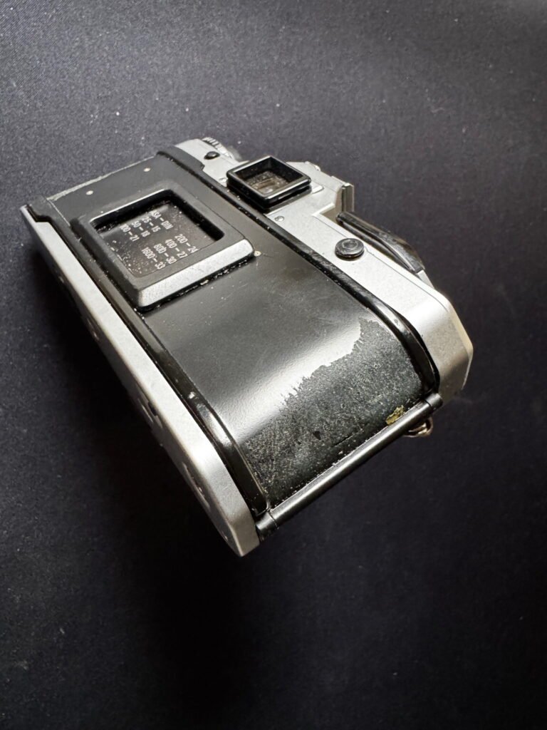 Yashica FX-D rear view, with leatherette covering removed