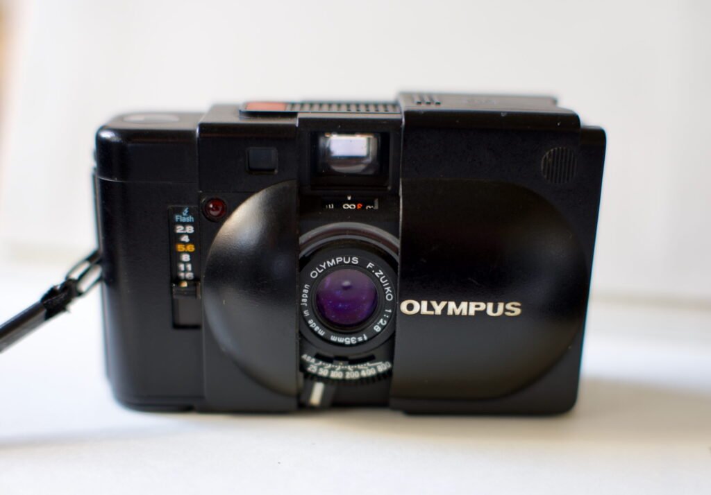 Olympus XA with the shutter cover open